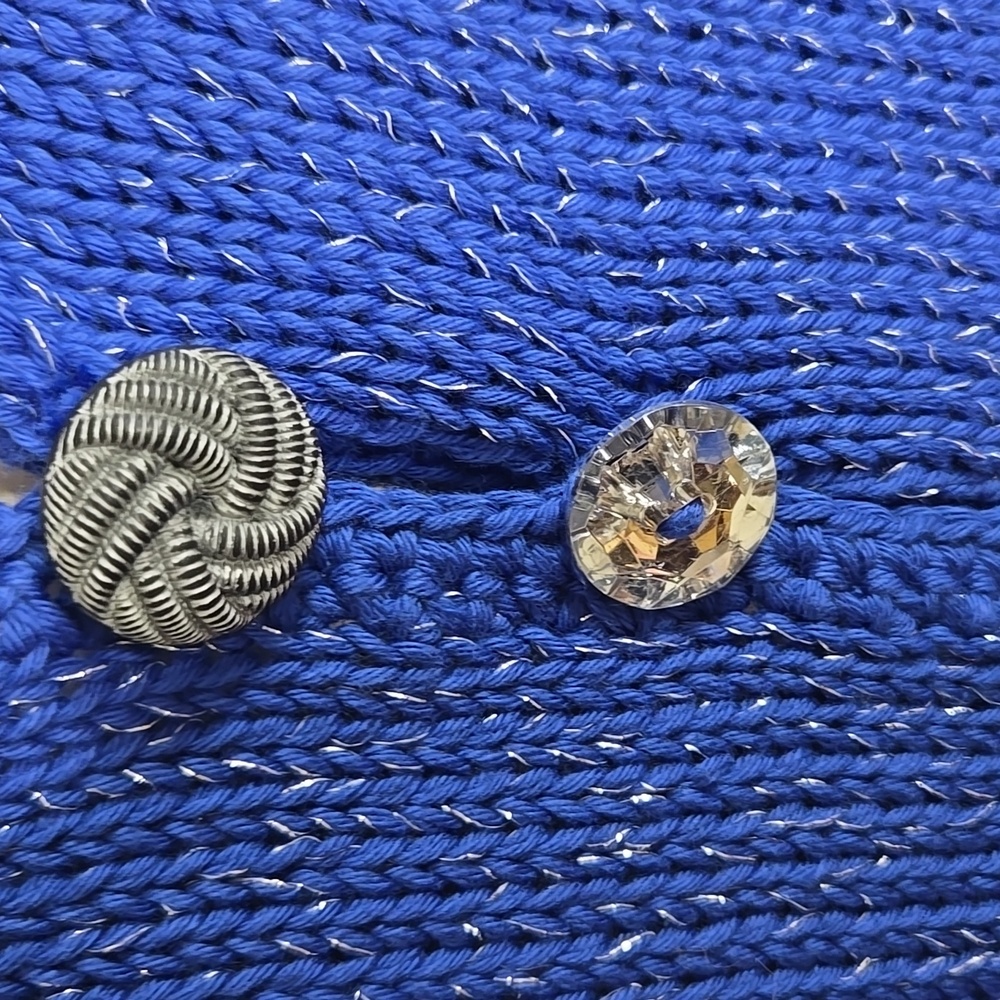 Pure Handknit-Royal blue sweater with each button different down front Sz - Picture 8 of 13